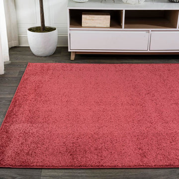 Haze Solid Low-pile Area Rug Red